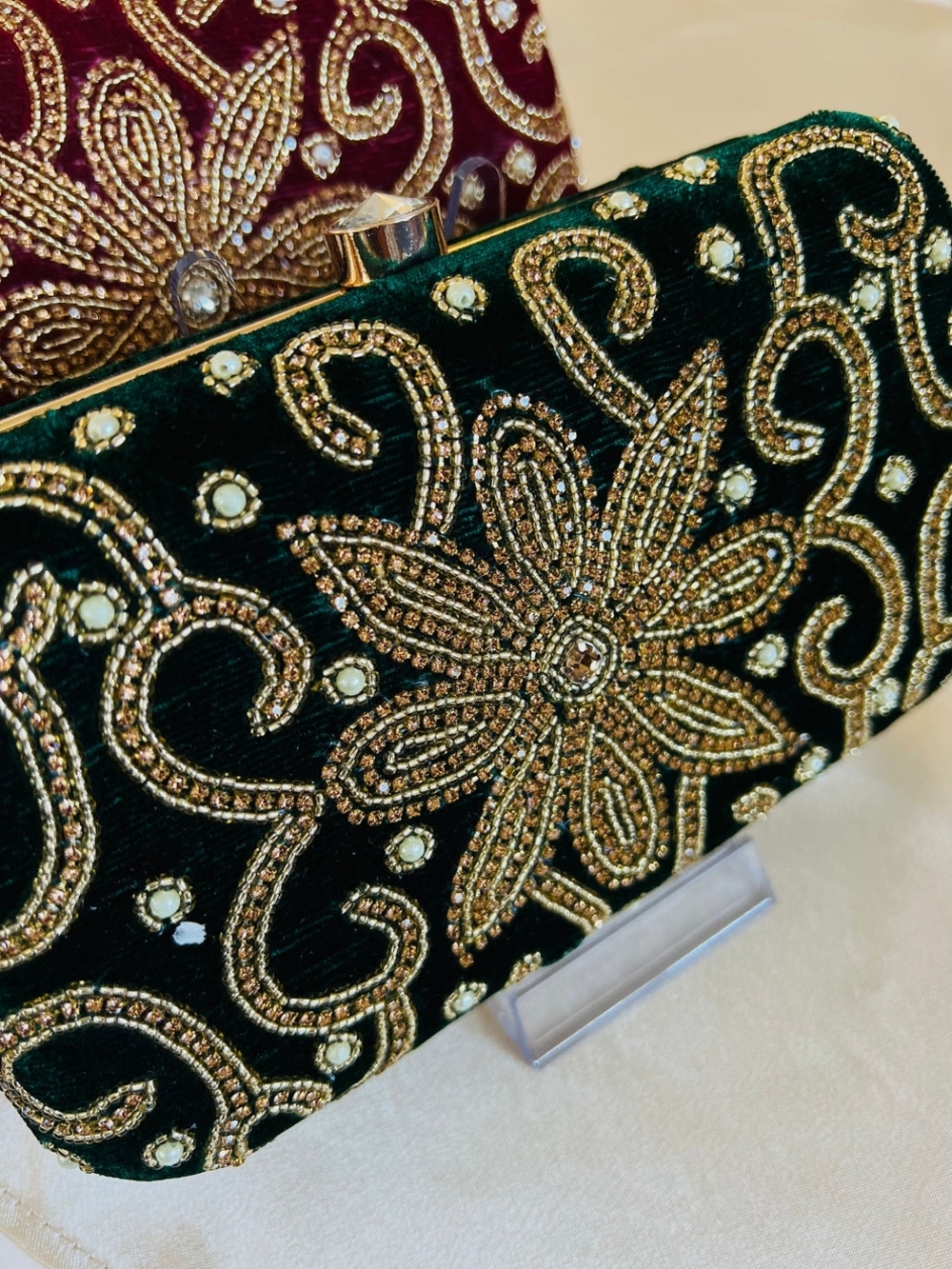 Emerald Green Velvet Evening Clutch Bag